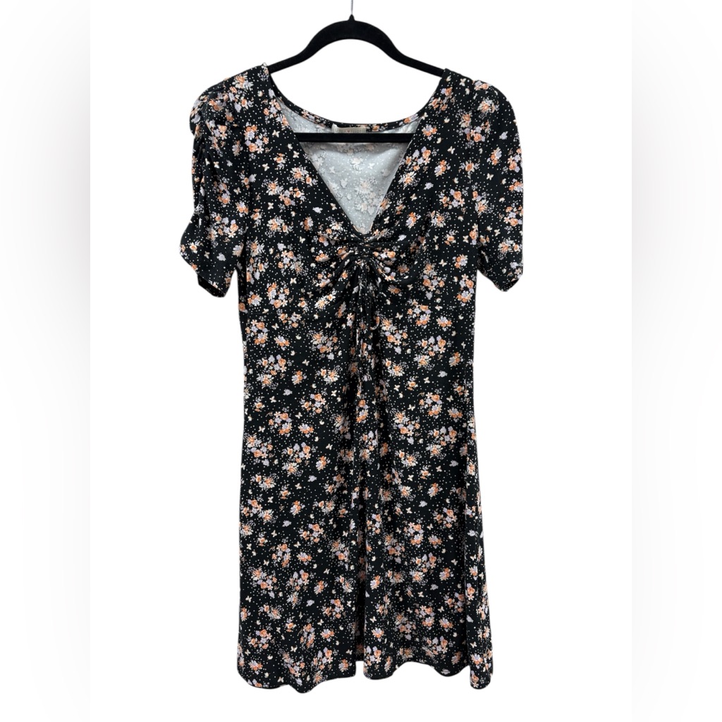 Ultra Flirt Black Floral Dress With Orange And White Details